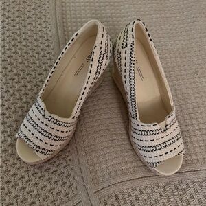 Toms Black and Cream Espadrille Wedges
